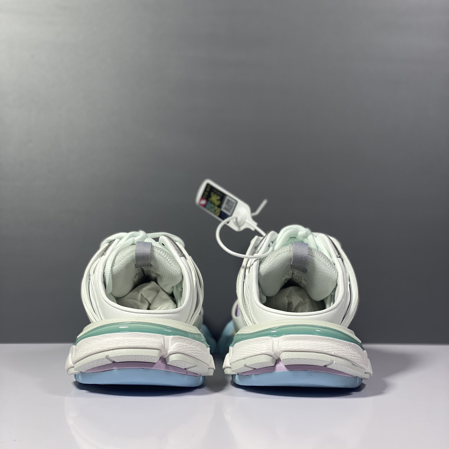 Balenciaga Track Mule In White, Light Blue And Light Pink Mesh And Nylon - DopestKickz