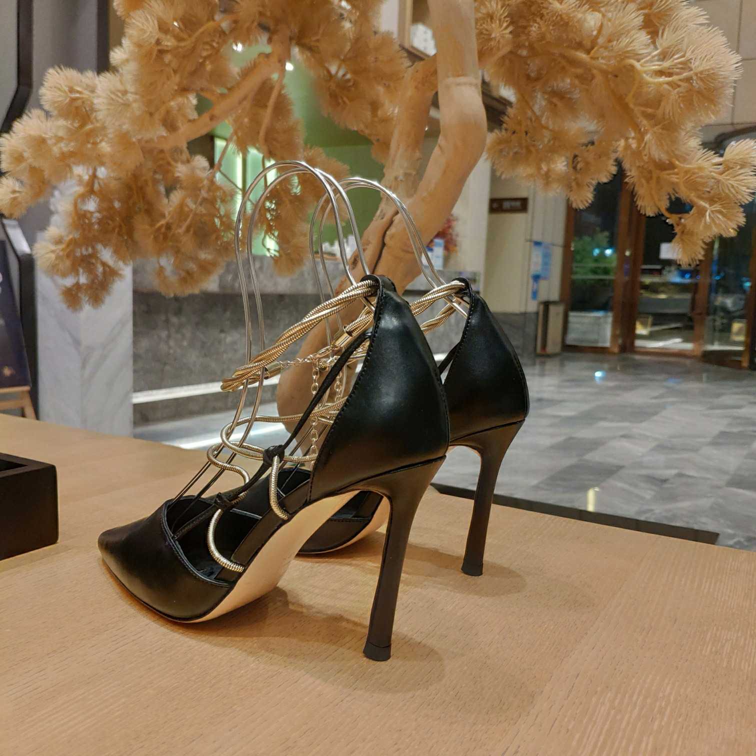 Jimmy Choo Olesia 95 Black Nappa Pumps With Gold Chains - DopestKickz