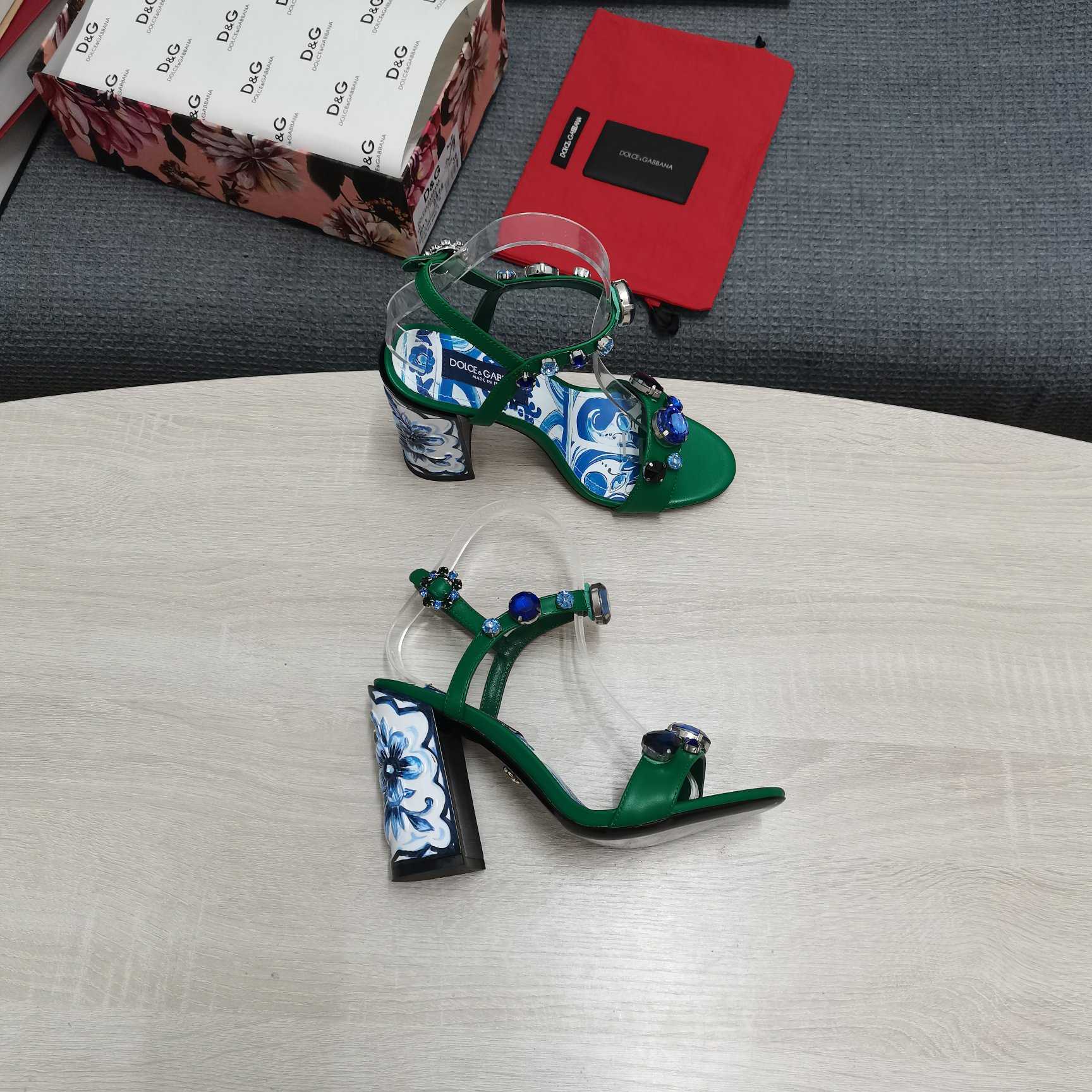 Dolce & Gabbana Patent Leather Sandals With Embroidery And Painted Heel - DopestKickz