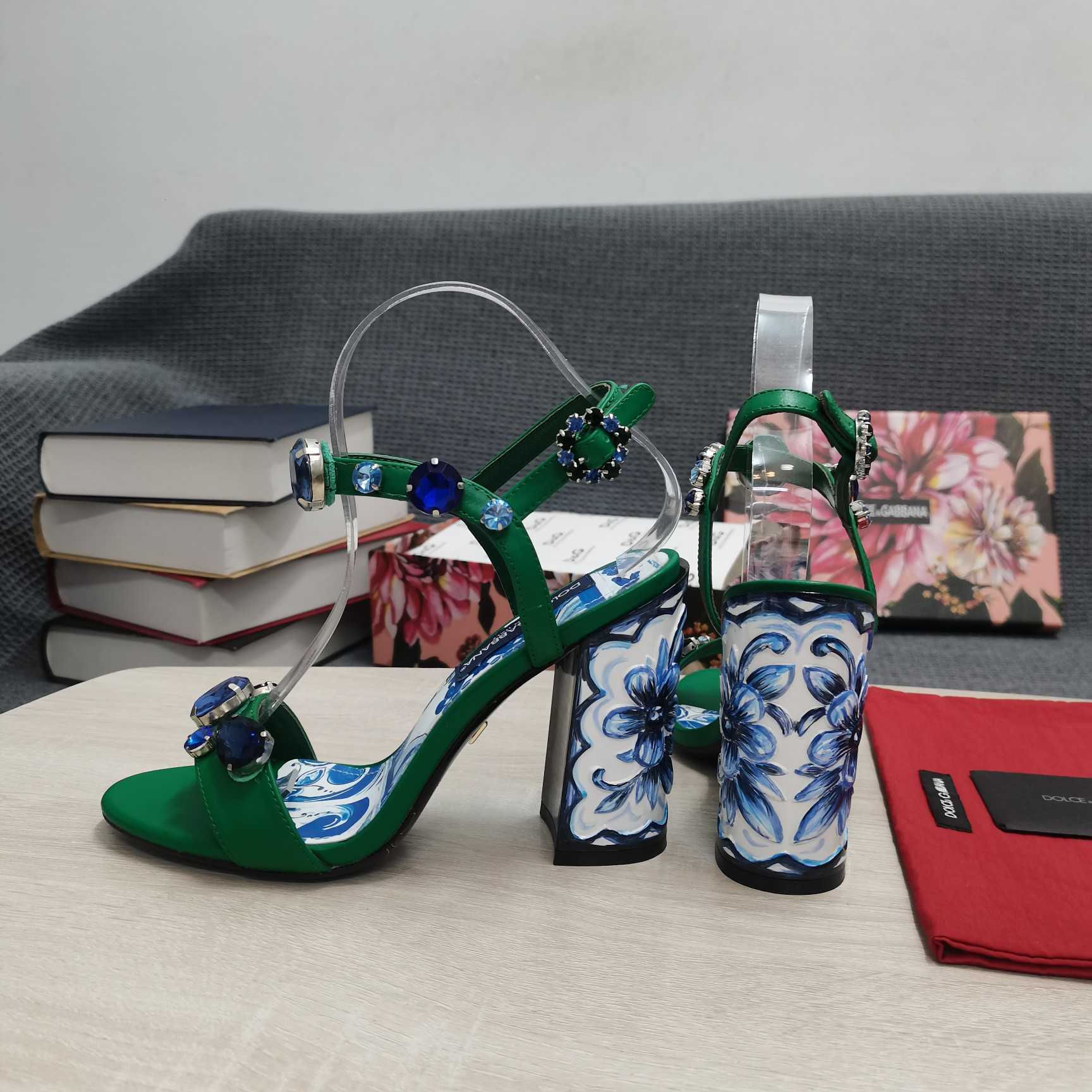 Dolce & Gabbana Patent Leather Sandals With Embroidery And Painted Heel - DopestKickz