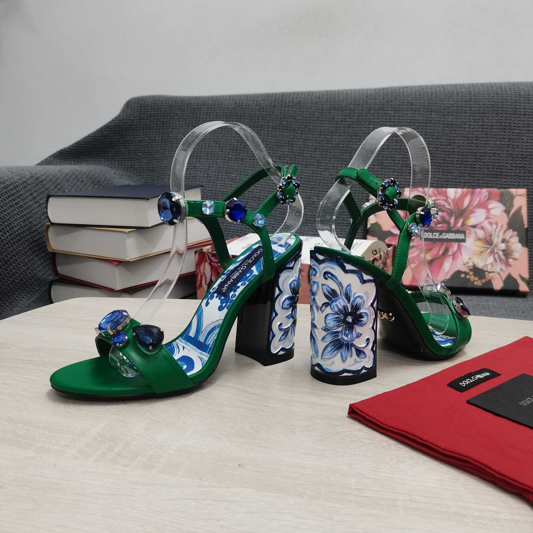 Dolce & Gabbana Patent Leather Sandals With Embroidery And Painted Heel - DopestKickz