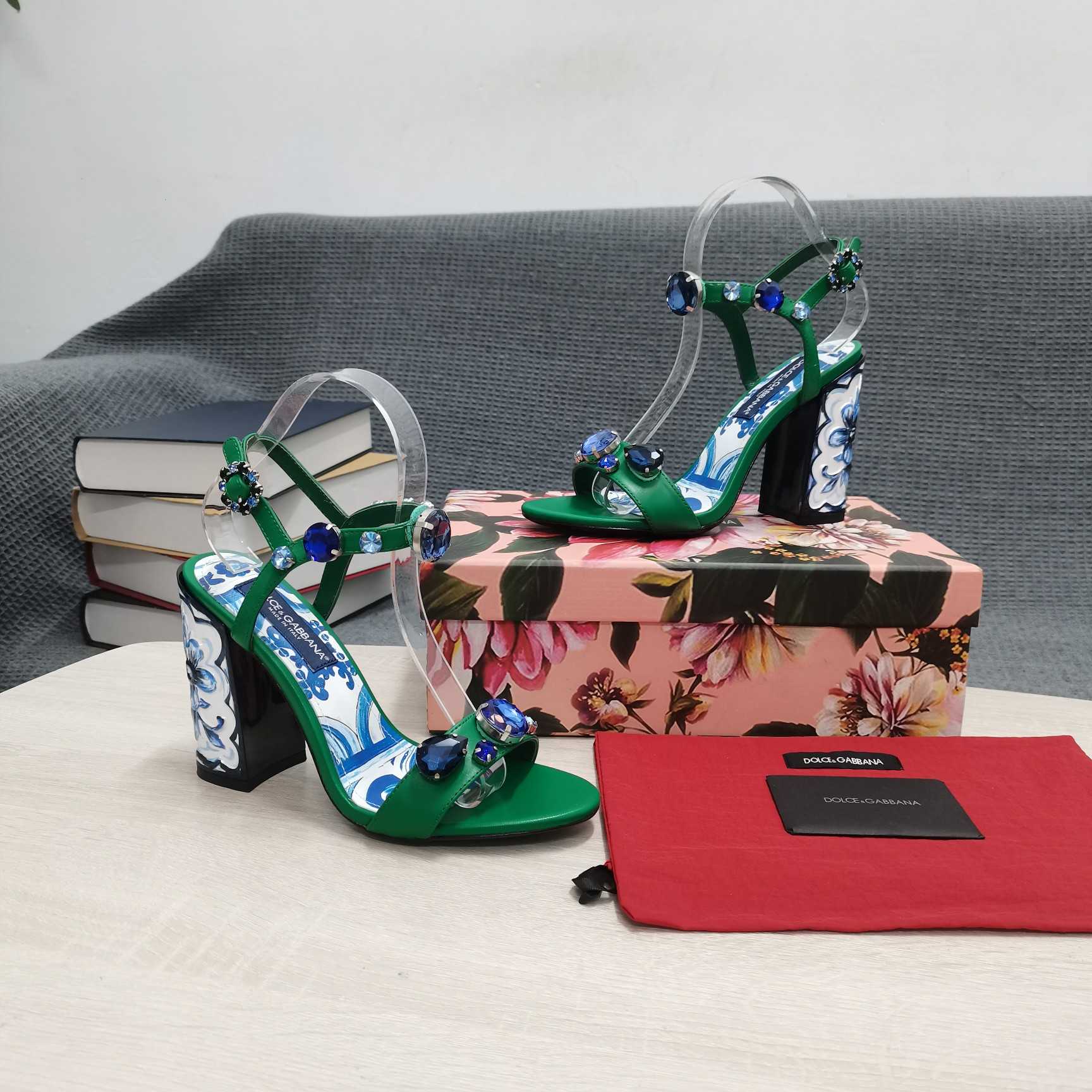 Dolce & Gabbana Patent Leather Sandals With Embroidery And Painted Heel - DopestKickz