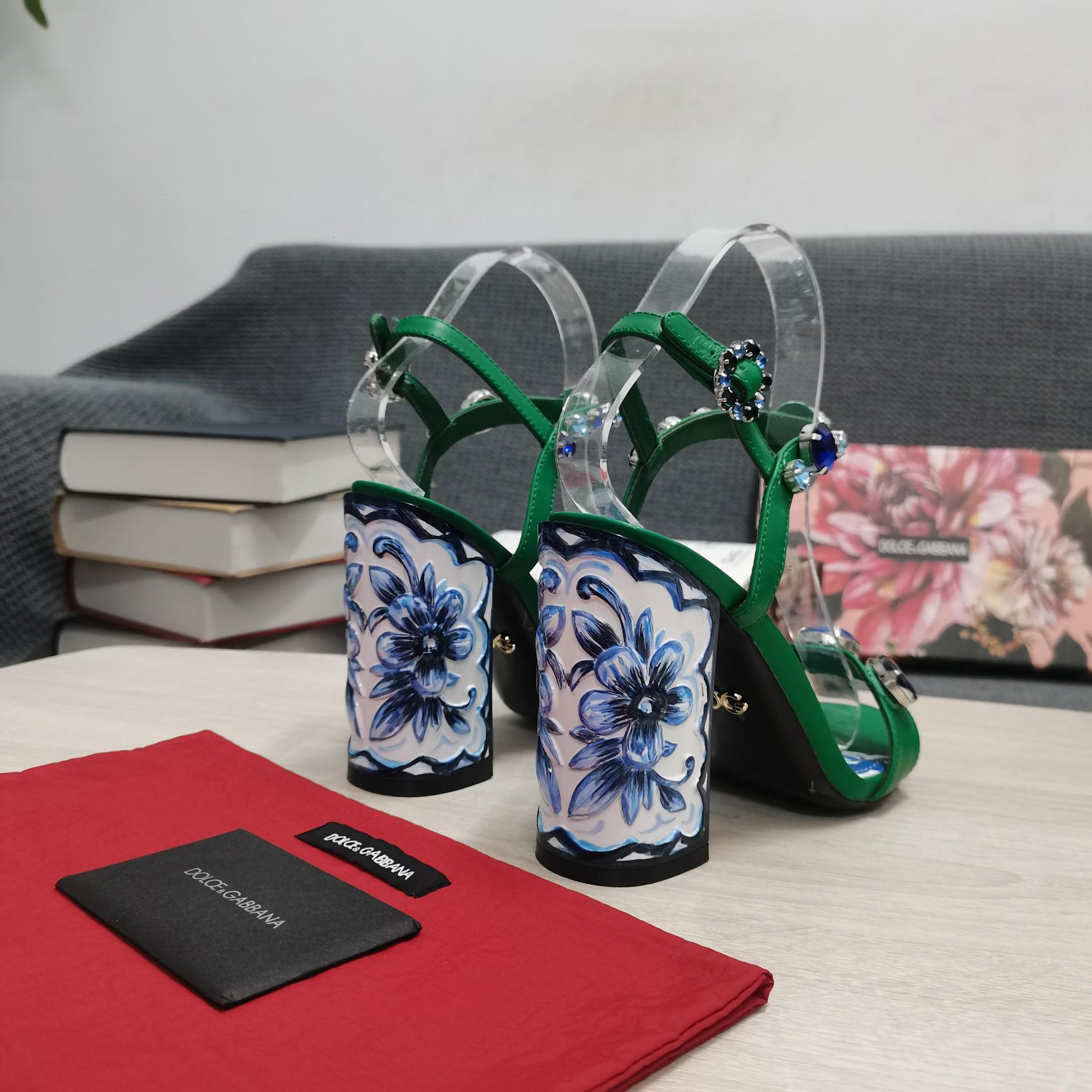 Dolce & Gabbana Patent Leather Sandals With Embroidery And Painted Heel - DopestKickz