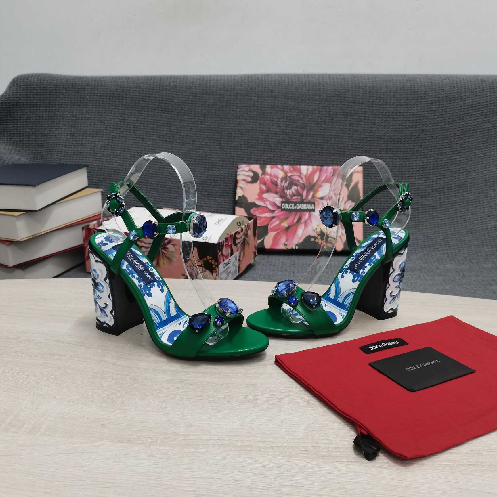Dolce & Gabbana Patent Leather Sandals With Embroidery And Painted Heel - DopestKickz