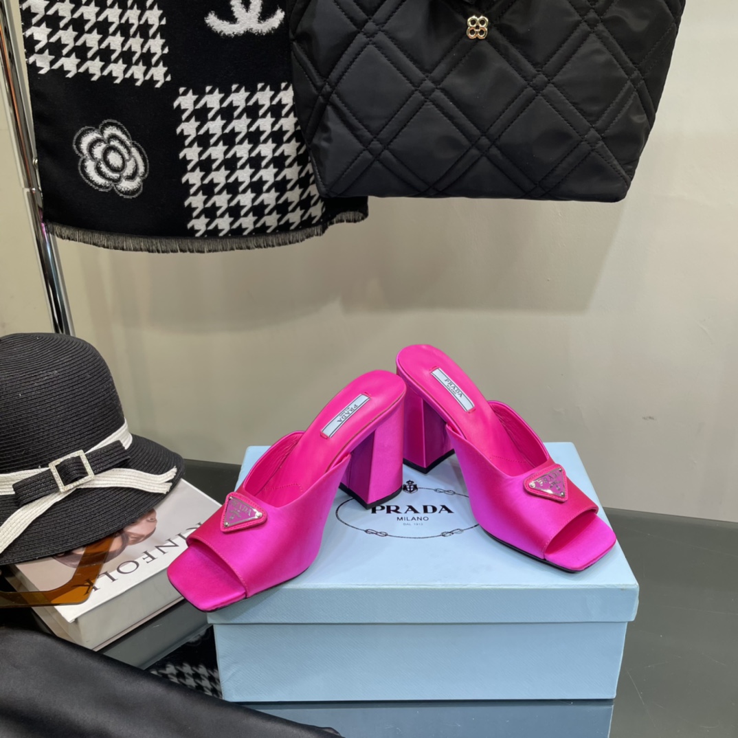 Prada High-Heeled Satin Slides - DopestKickz