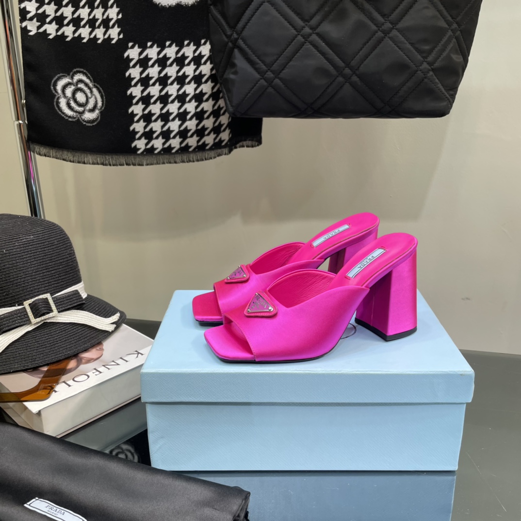 Prada High-Heeled Satin Slides - DopestKickz