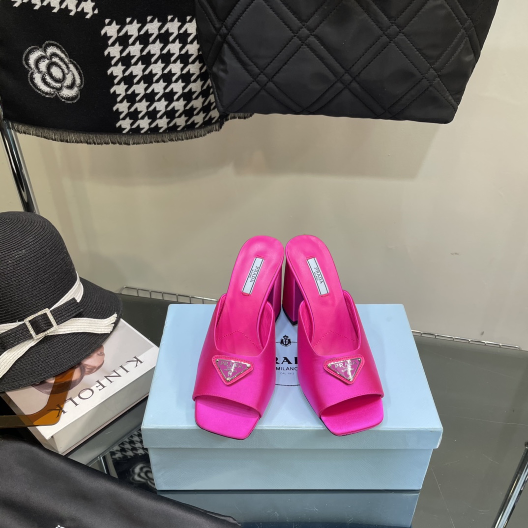 Prada High-Heeled Satin Slides - DopestKickz