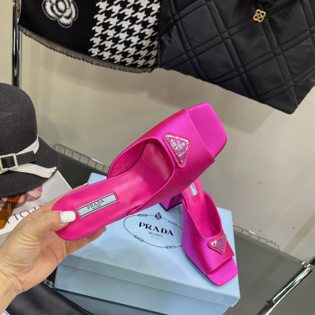 Prada High-Heeled Satin Slides - DopestKickz