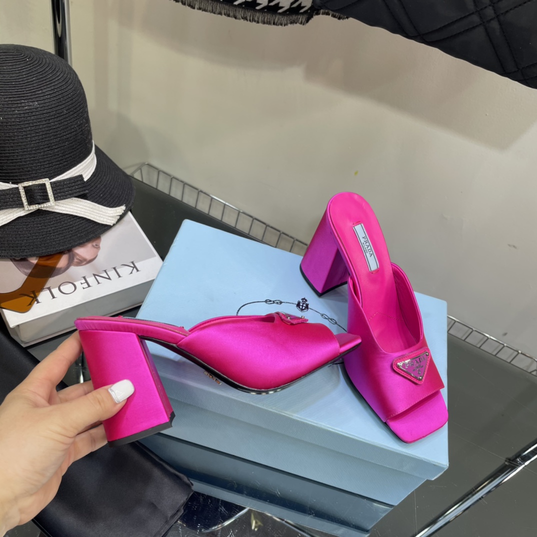 Prada High-Heeled Satin Slides - DopestKickz