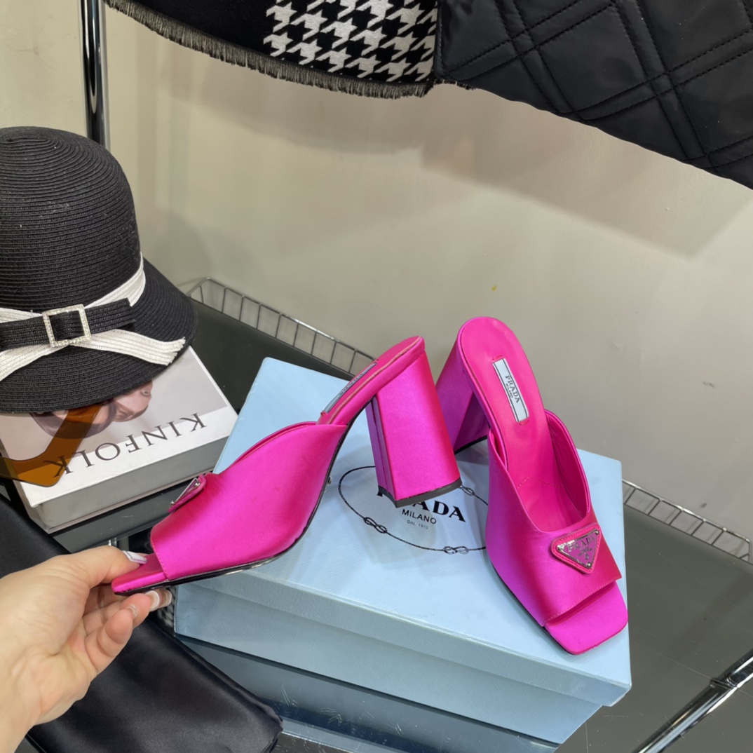 Prada High-Heeled Satin Slides - DopestKickz