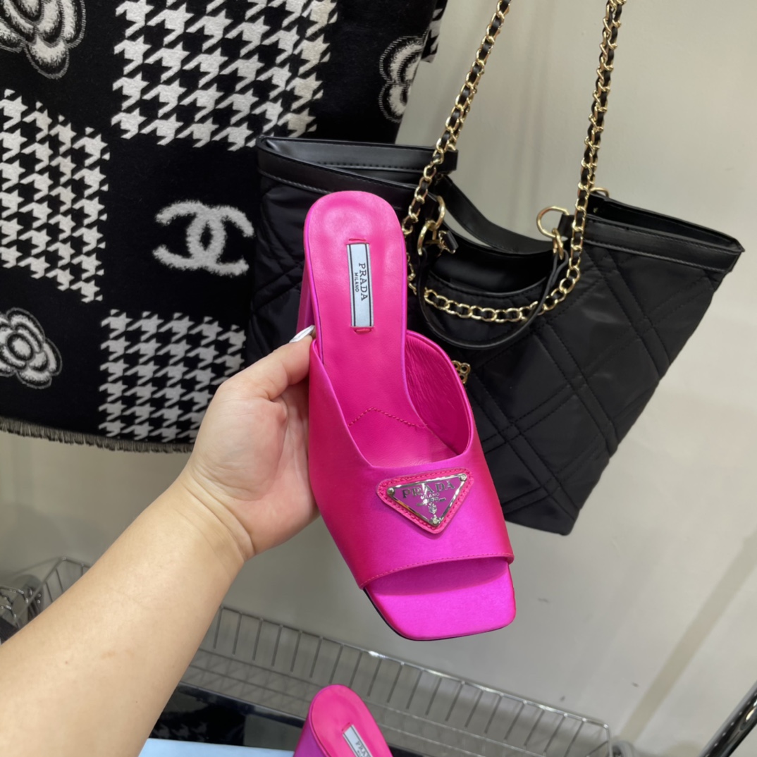 Prada High-Heeled Satin Slides - DopestKickz