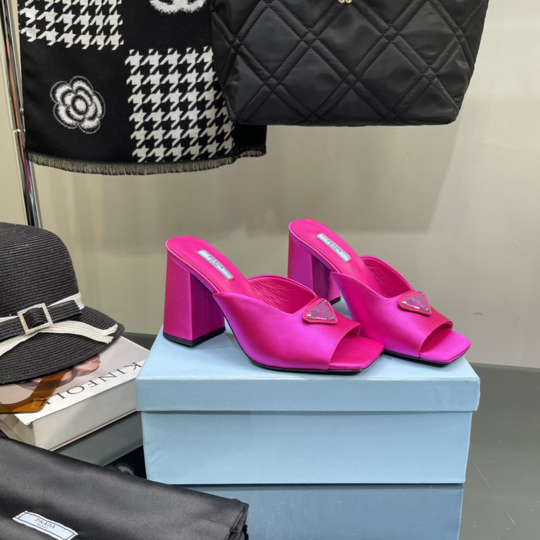 Prada High-Heeled Satin Slides - DopestKickz