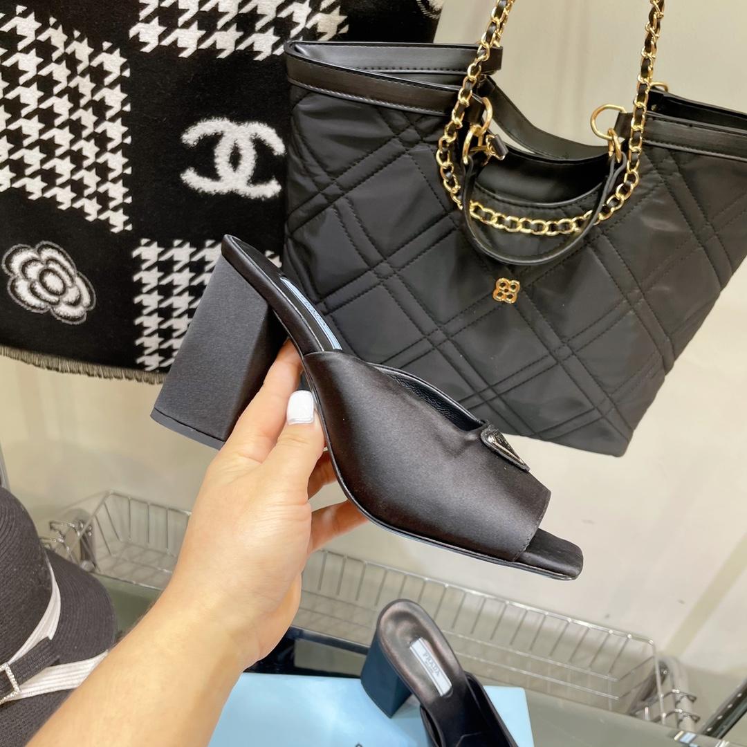 Prada High-Heeled Satin Slides - DopestKickz