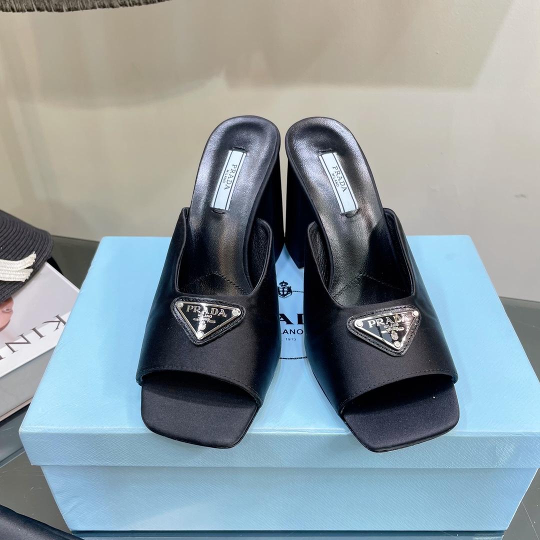 Prada High-Heeled Satin Slides - DopestKickz
