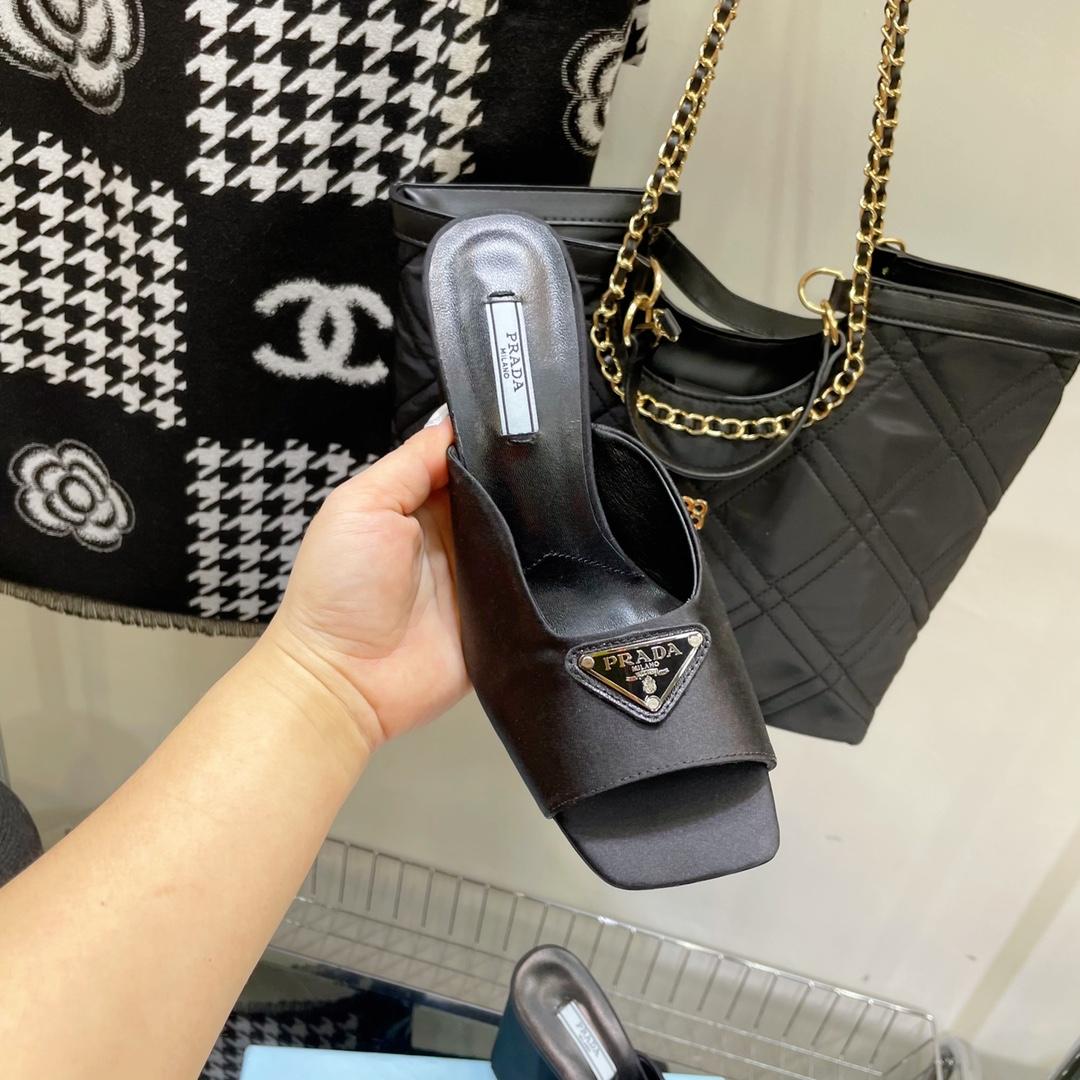 Prada High-Heeled Satin Slides - DopestKickz