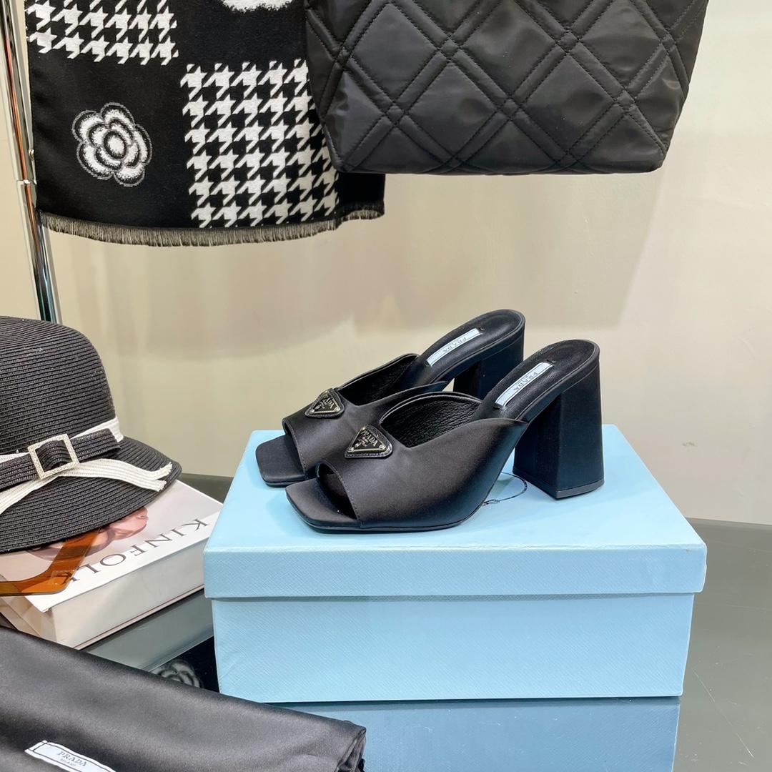 Prada High-Heeled Satin Slides - DopestKickz