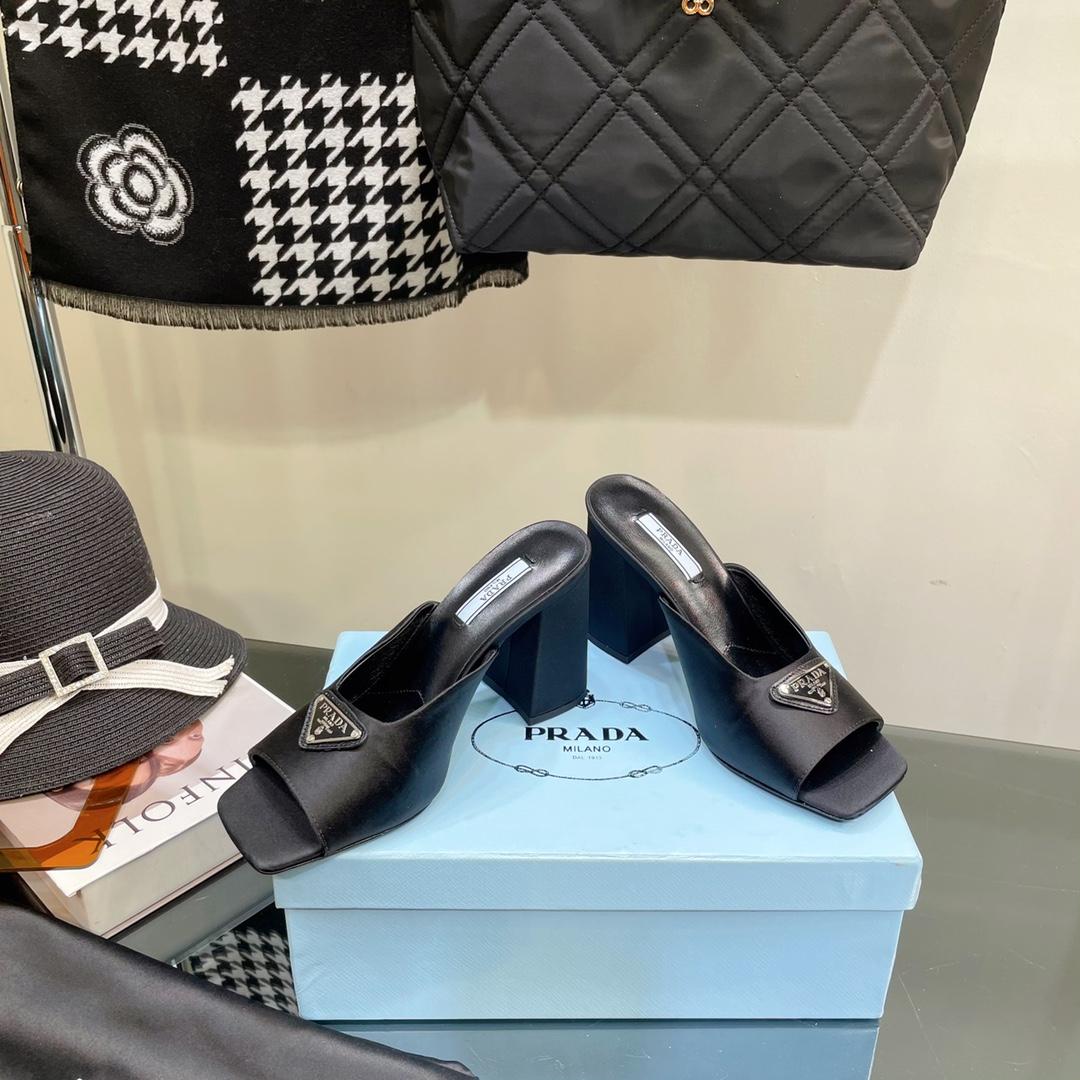 Prada High-Heeled Satin Slides - DopestKickz