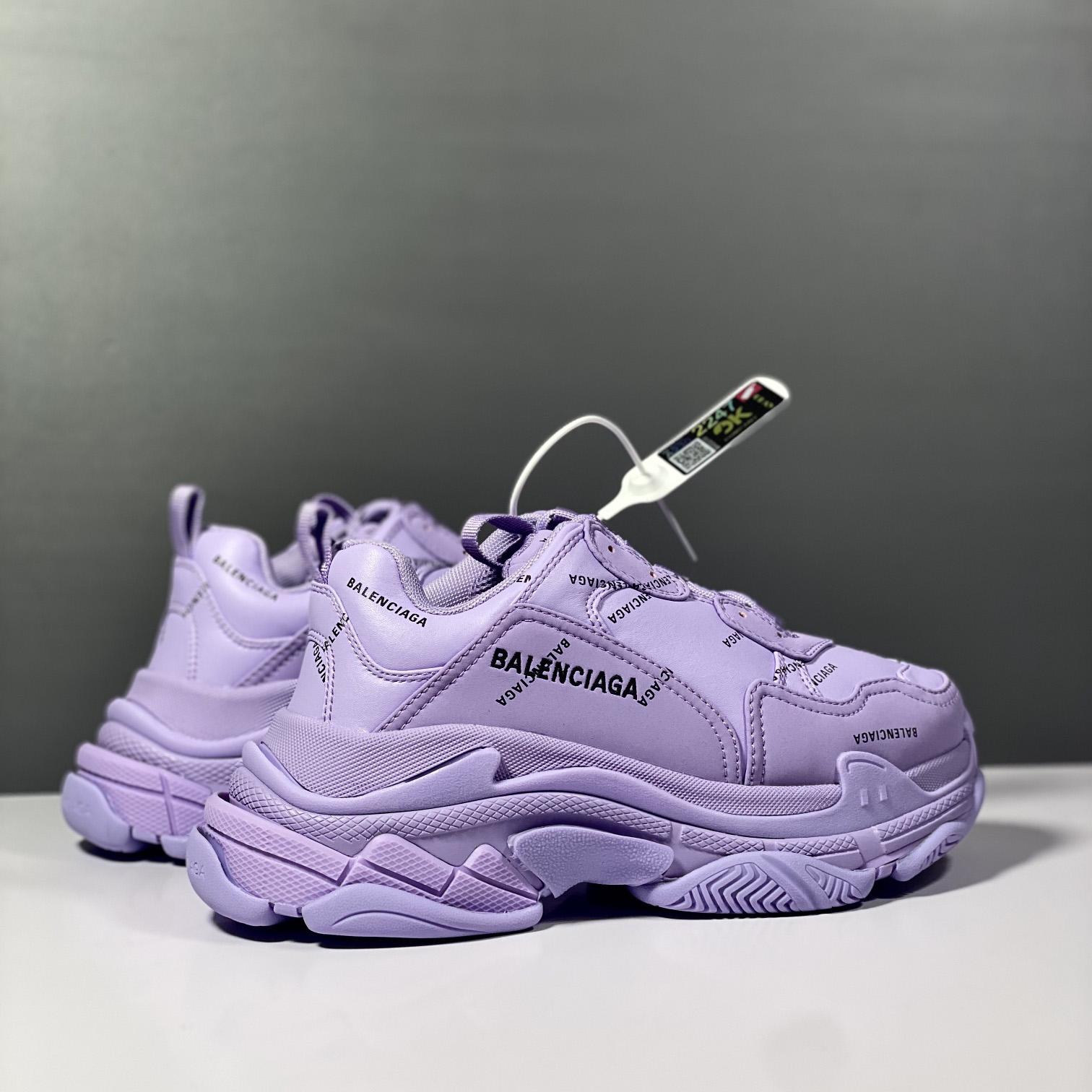 Balenciaga Triple S Sneaker Allover Logo In Light Purple And Black Technical Material - DopestKickz