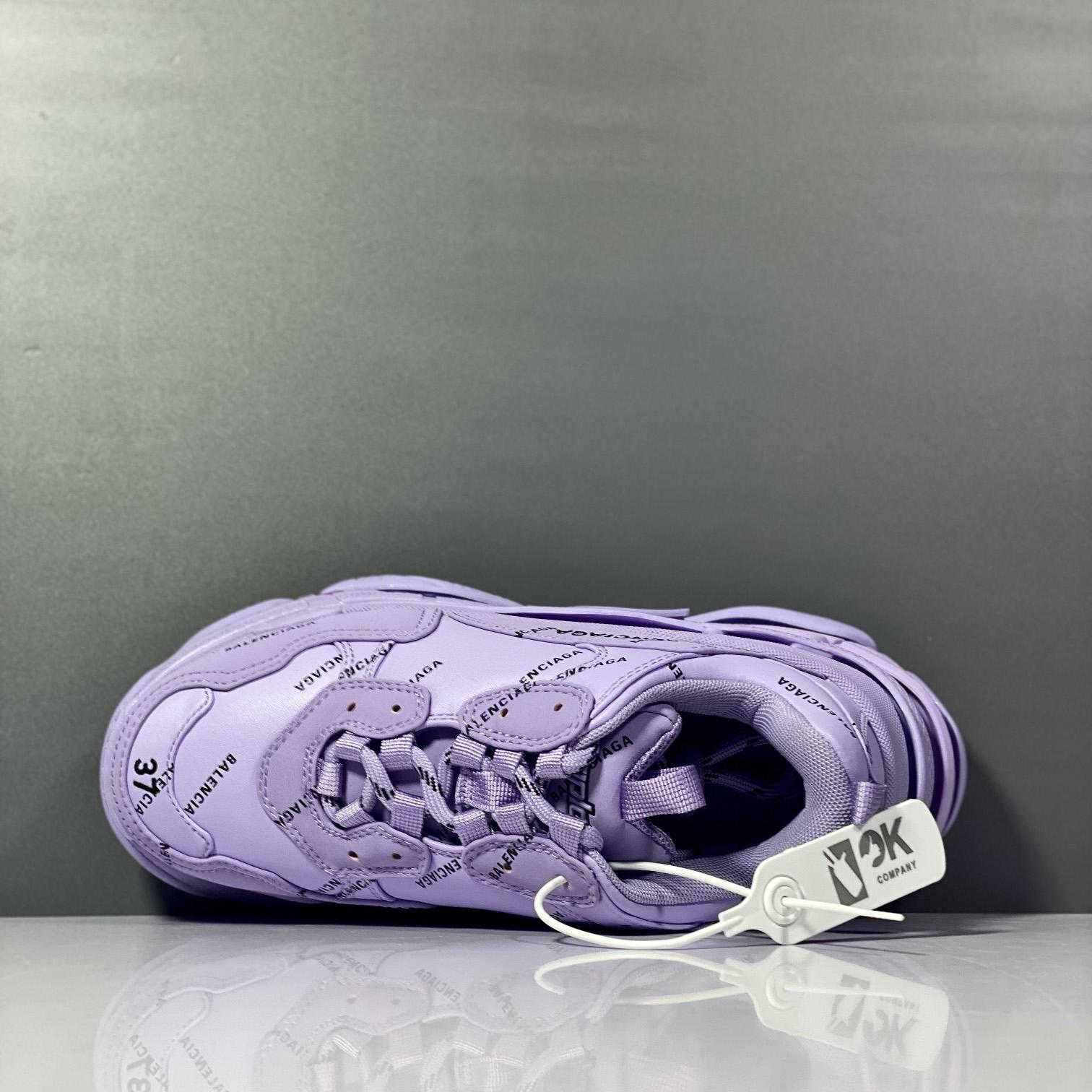 Balenciaga Triple S Sneaker Allover Logo In Light Purple And Black Technical Material - DopestKickz