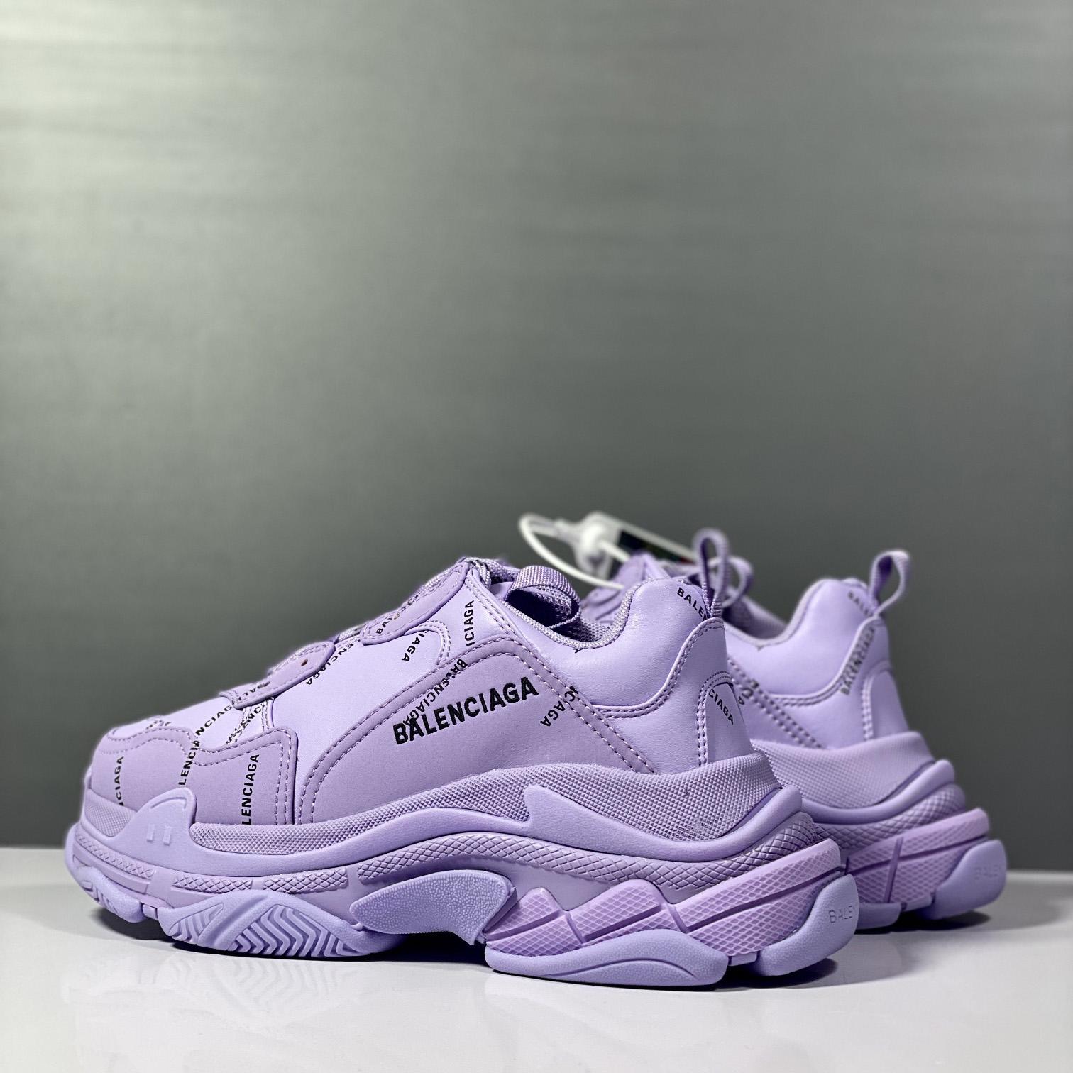Balenciaga Triple S Sneaker Allover Logo In Light Purple And Black Technical Material - DopestKickz