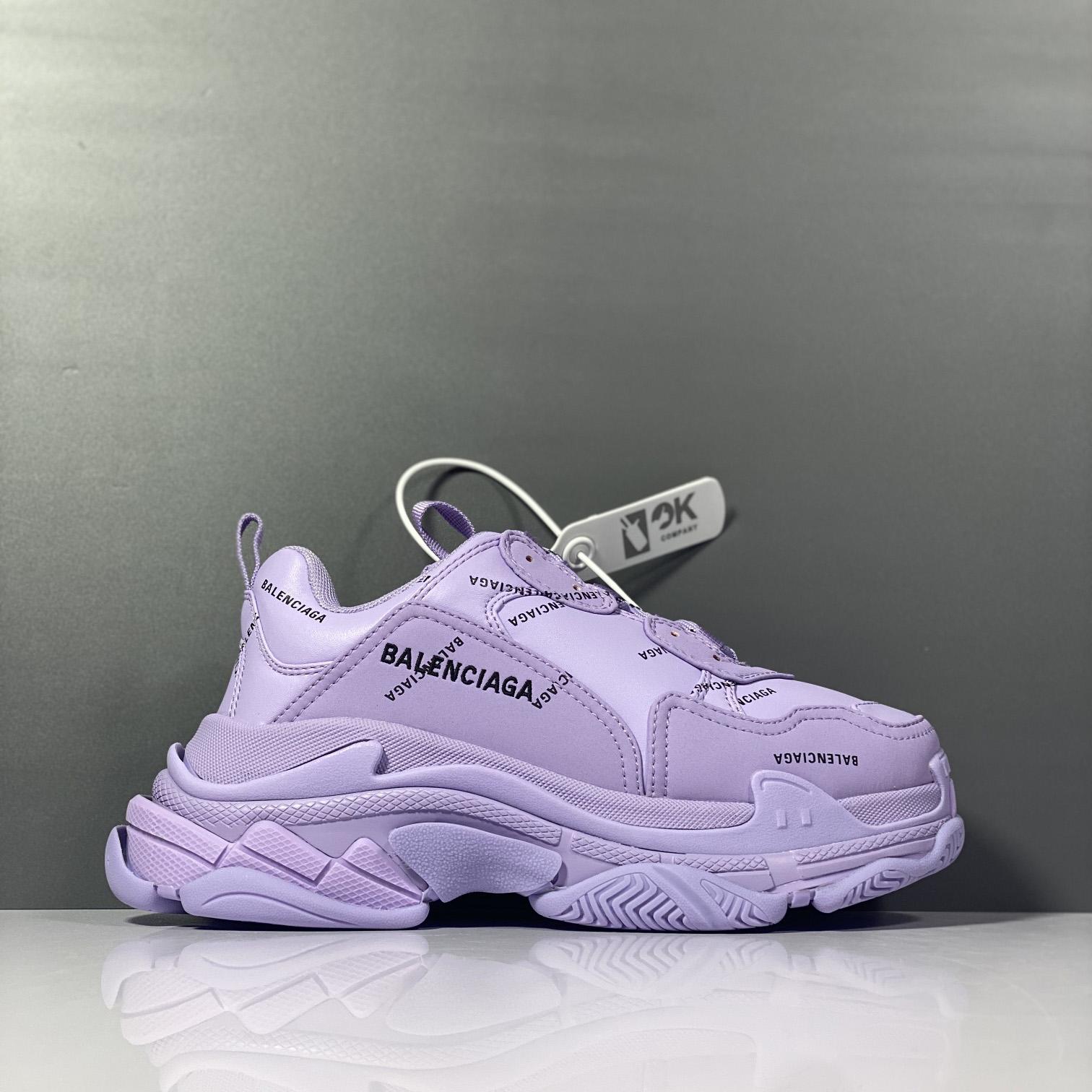 Balenciaga Triple S Sneaker Allover Logo In Light Purple And Black Technical Material - DopestKickz