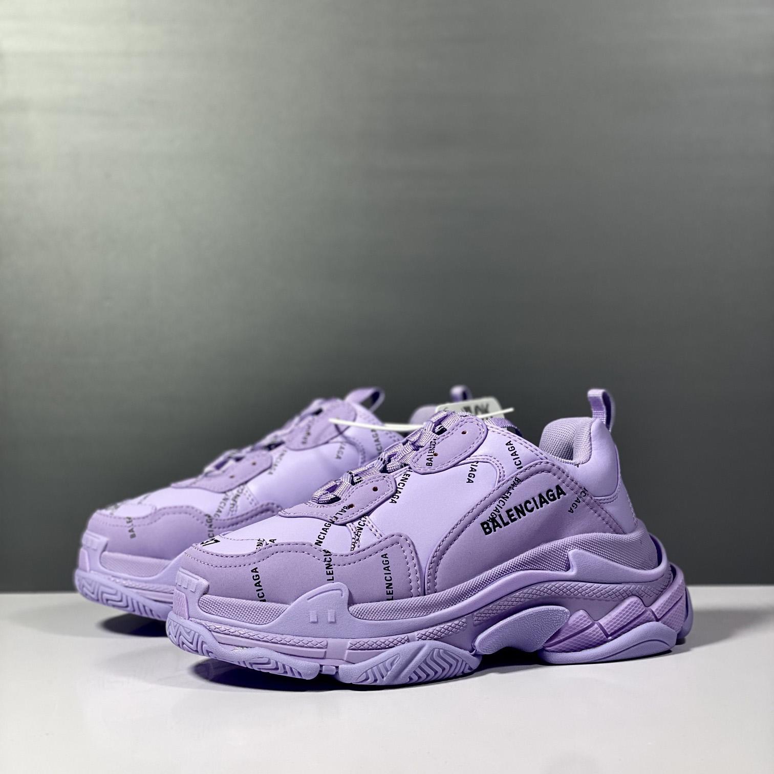 Balenciaga Triple S Sneaker Allover Logo In Light Purple And Black Technical Material - DopestKickz