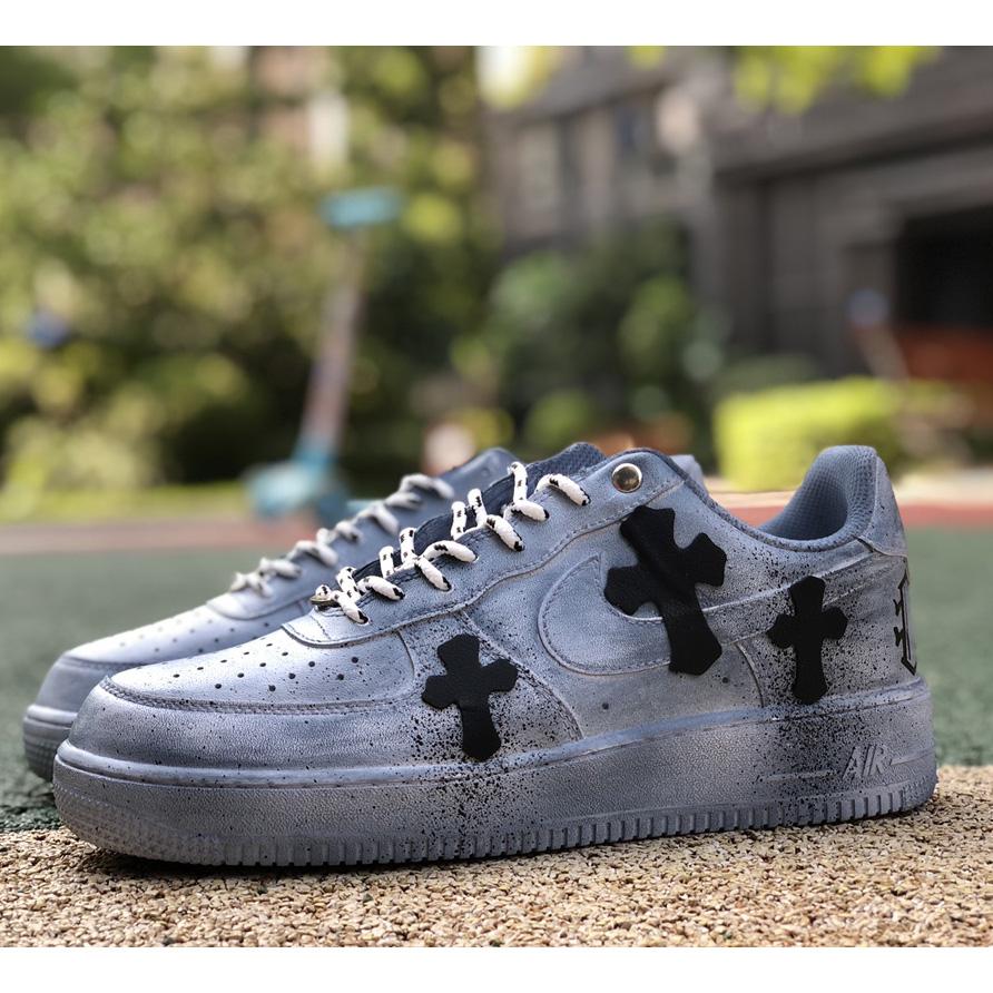 NK Air Force 1'07 Low"White/Blue/Chrome Hearts" Sneaker    - DopestKickz