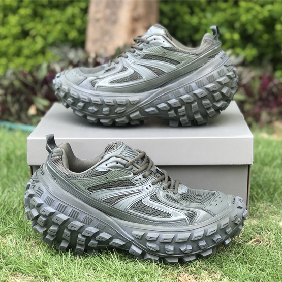 Balenciaga Defender Sneaker In Dark Green Mesh And Nylon - DopestKickz