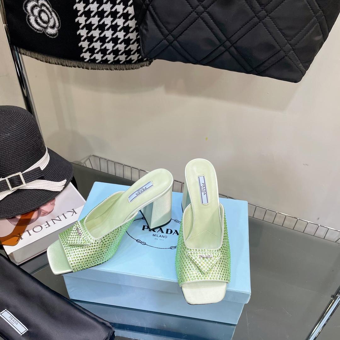 Prada High-Heeled Satin Slides With Crystals - DopestKickz