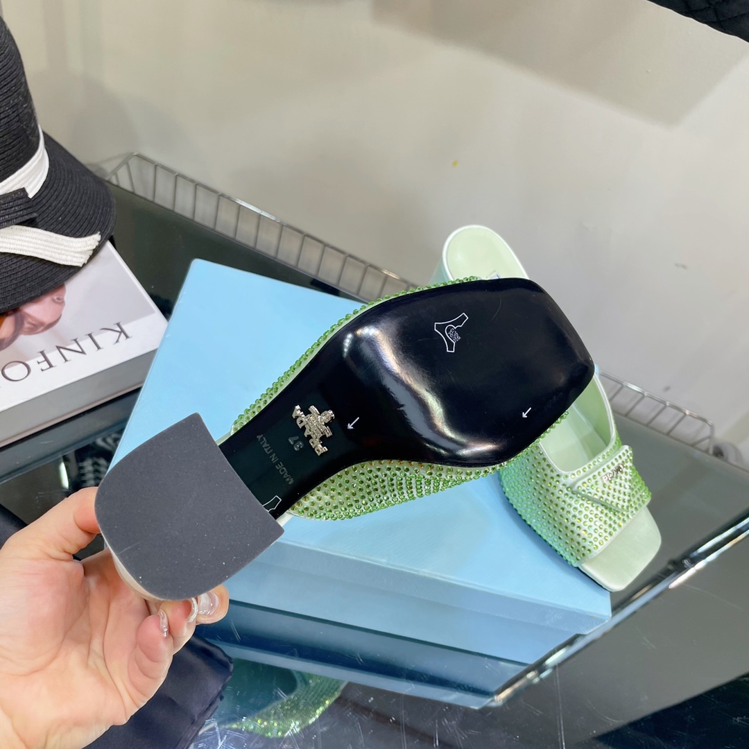 Prada High-Heeled Satin Slides With Crystals - DopestKickz