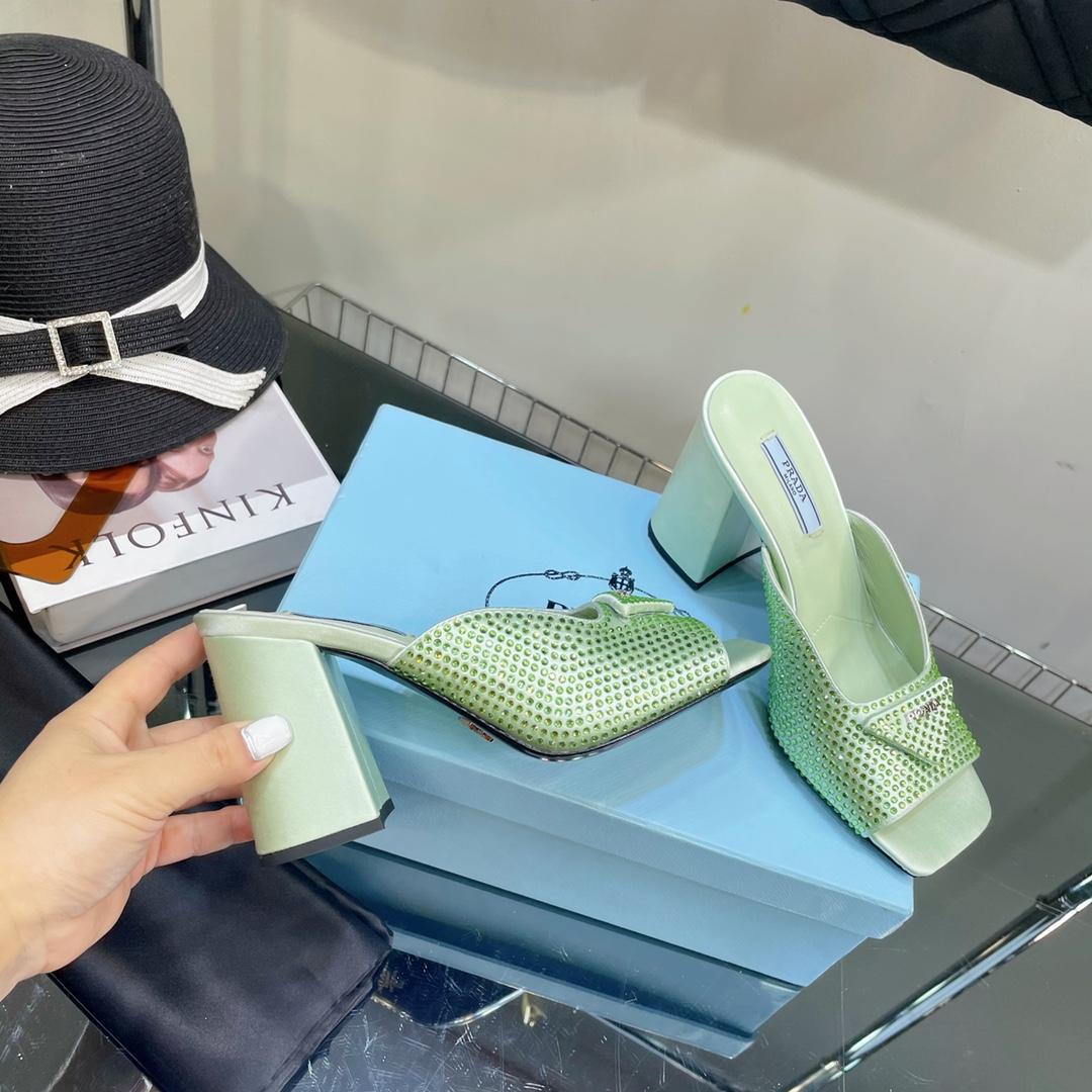 Prada High-Heeled Satin Slides With Crystals - DopestKickz