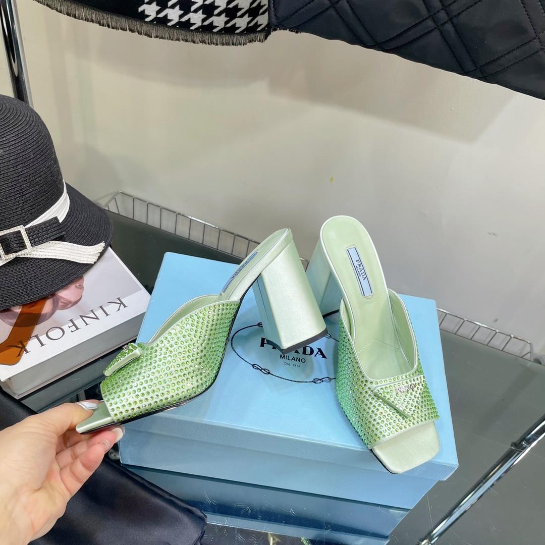 Prada High-Heeled Satin Slides With Crystals - DopestKickz