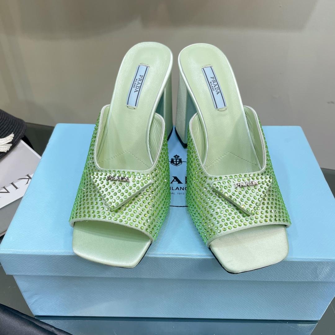 Prada High-Heeled Satin Slides With Crystals - DopestKickz
