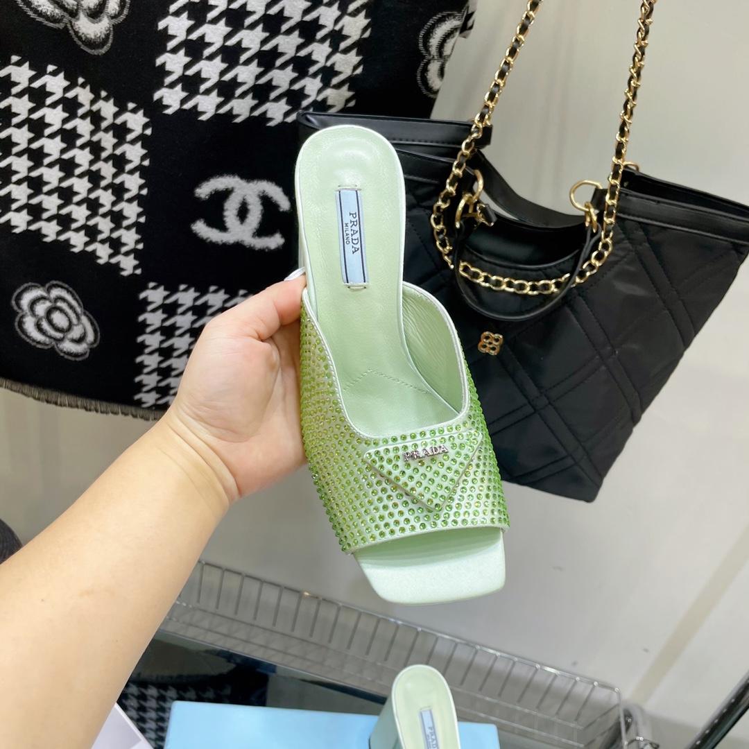 Prada High-Heeled Satin Slides With Crystals - DopestKickz