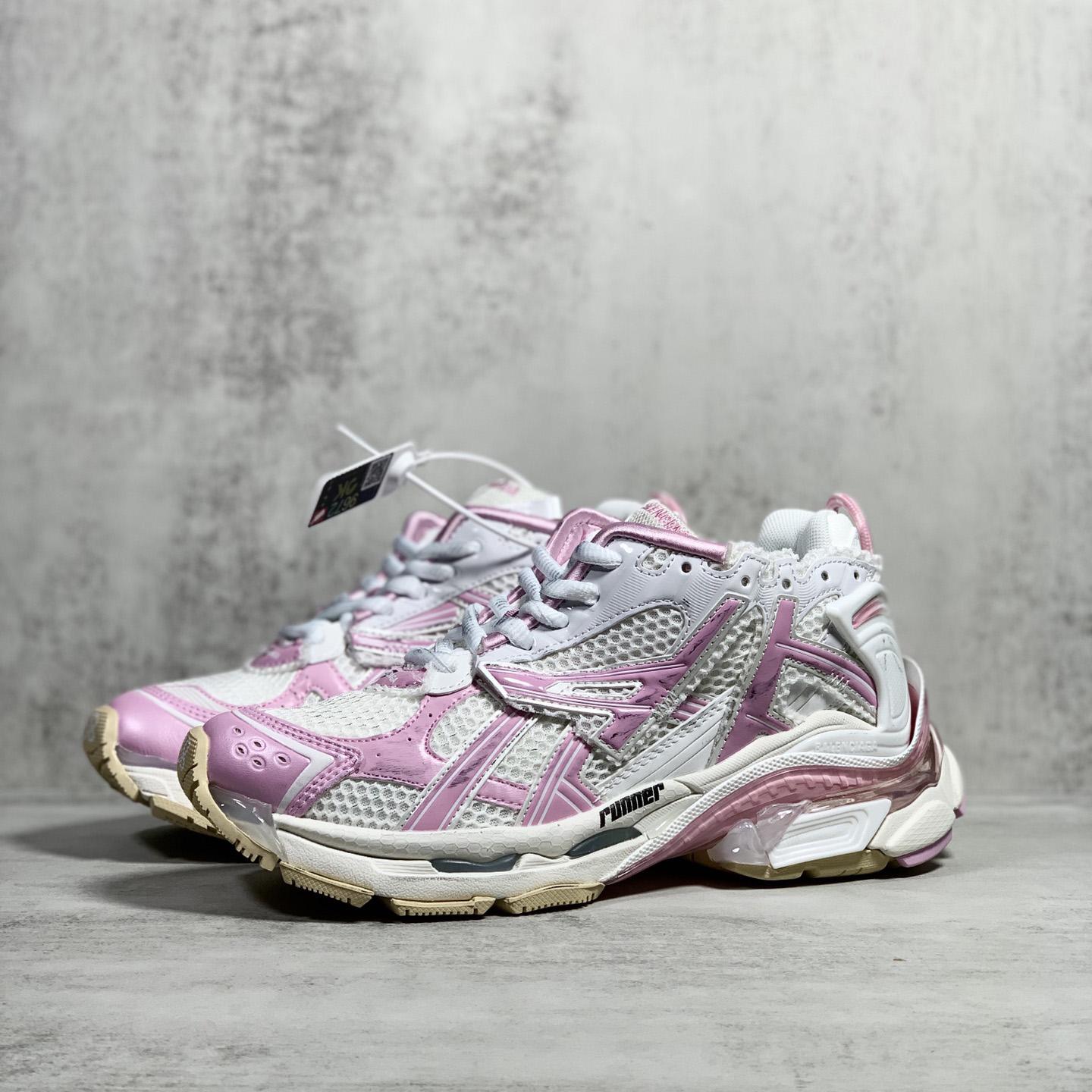 Balenciaga Runner Sneaker In White, Pink, Beige And Black Mesh And Nylon - DopestKickz