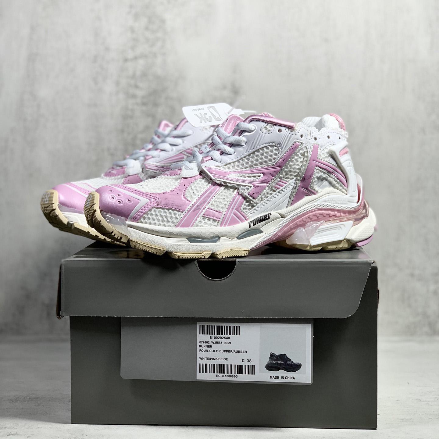 Balenciaga Runner Sneaker In White, Pink, Beige And Black Mesh And Nylon - DopestKickz