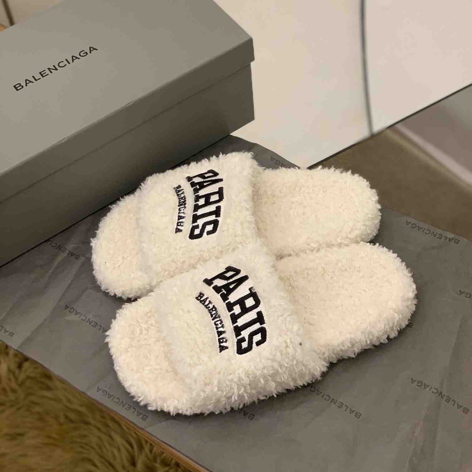 Balenciaga Cities Paris Furry Slide Sandal  - DopestKickz