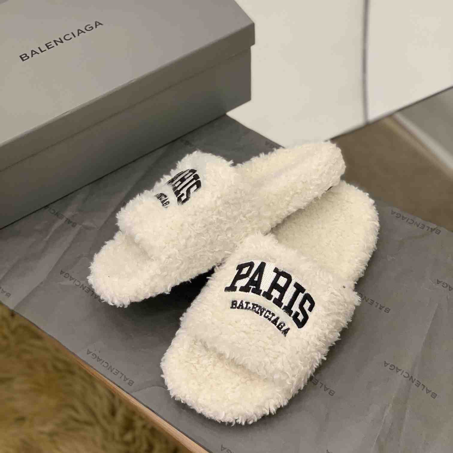 Balenciaga Cities Paris Furry Slide Sandal  - DopestKickz