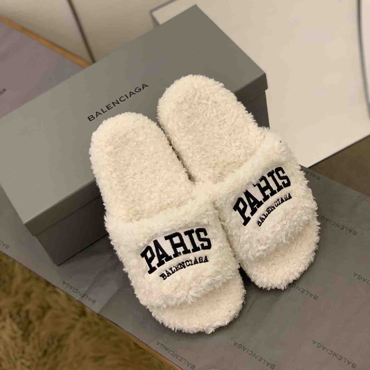 Balenciaga Cities Paris Furry Slide Sandal  - DopestKickz