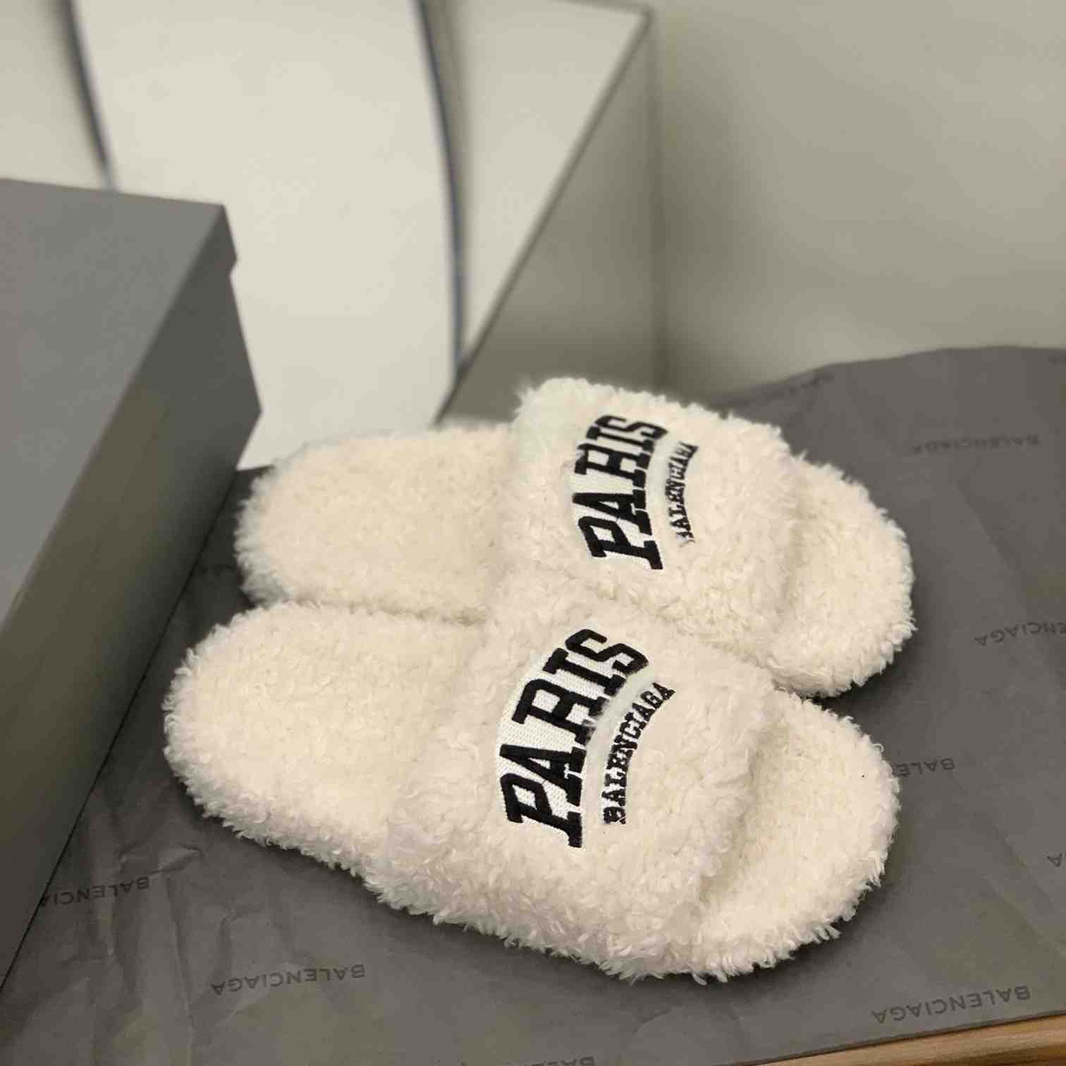Balenciaga Cities Paris Furry Slide Sandal  - DopestKickz