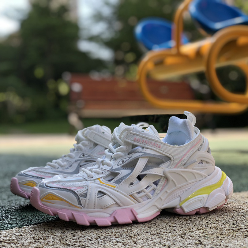 Balenciaga Track.2 Sneaker In White, Light Yellow, Light Pink And Light Blue Mesh And Nylon - DopestKickz