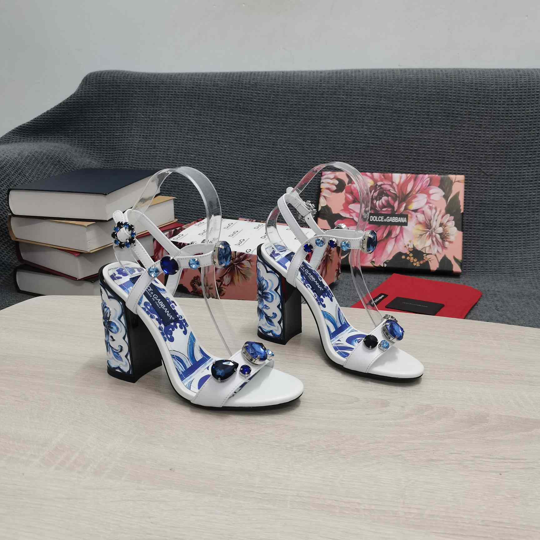 Dolce & Gabbana Patent Leather Sandals With Embroidery And Painted Heel - DopestKickz