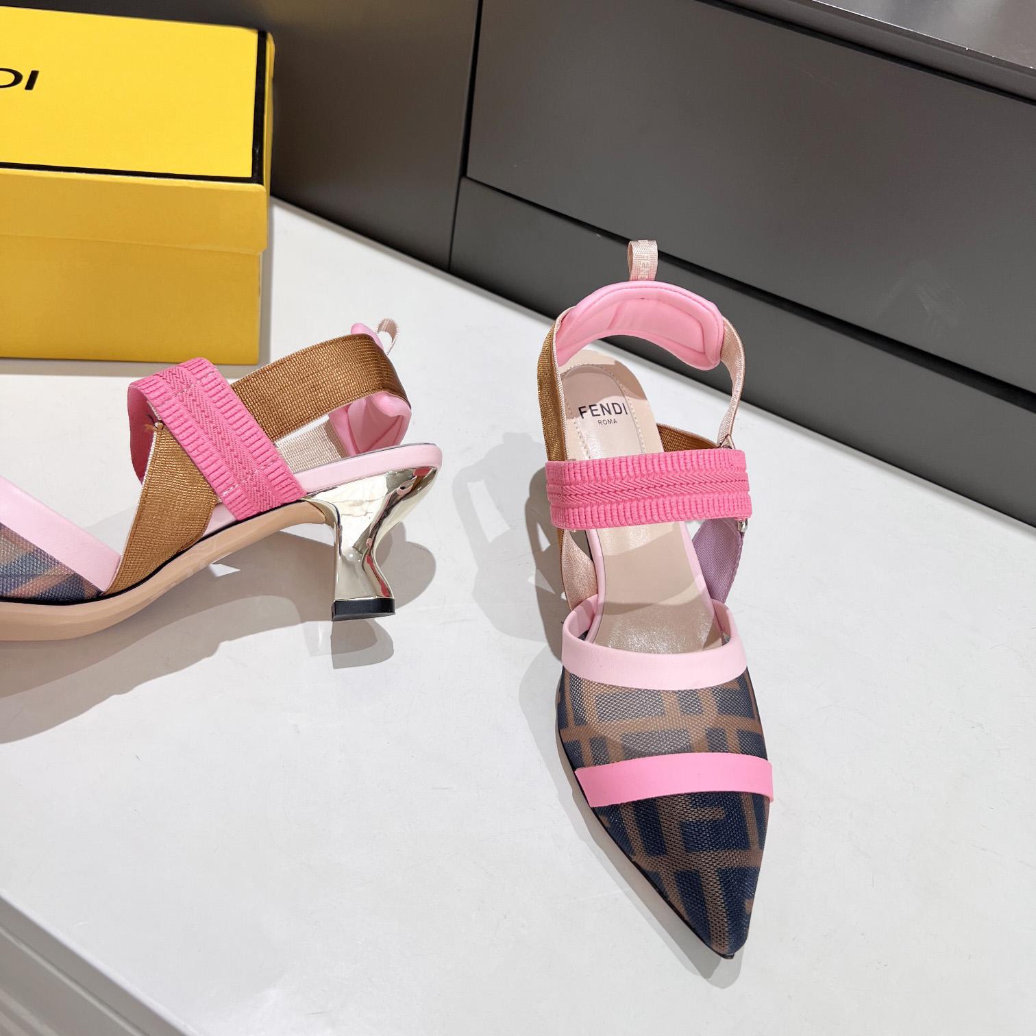 Fendi Colibrì Brown Mesh Medium-Heeled Slingbacks - DopestKickz