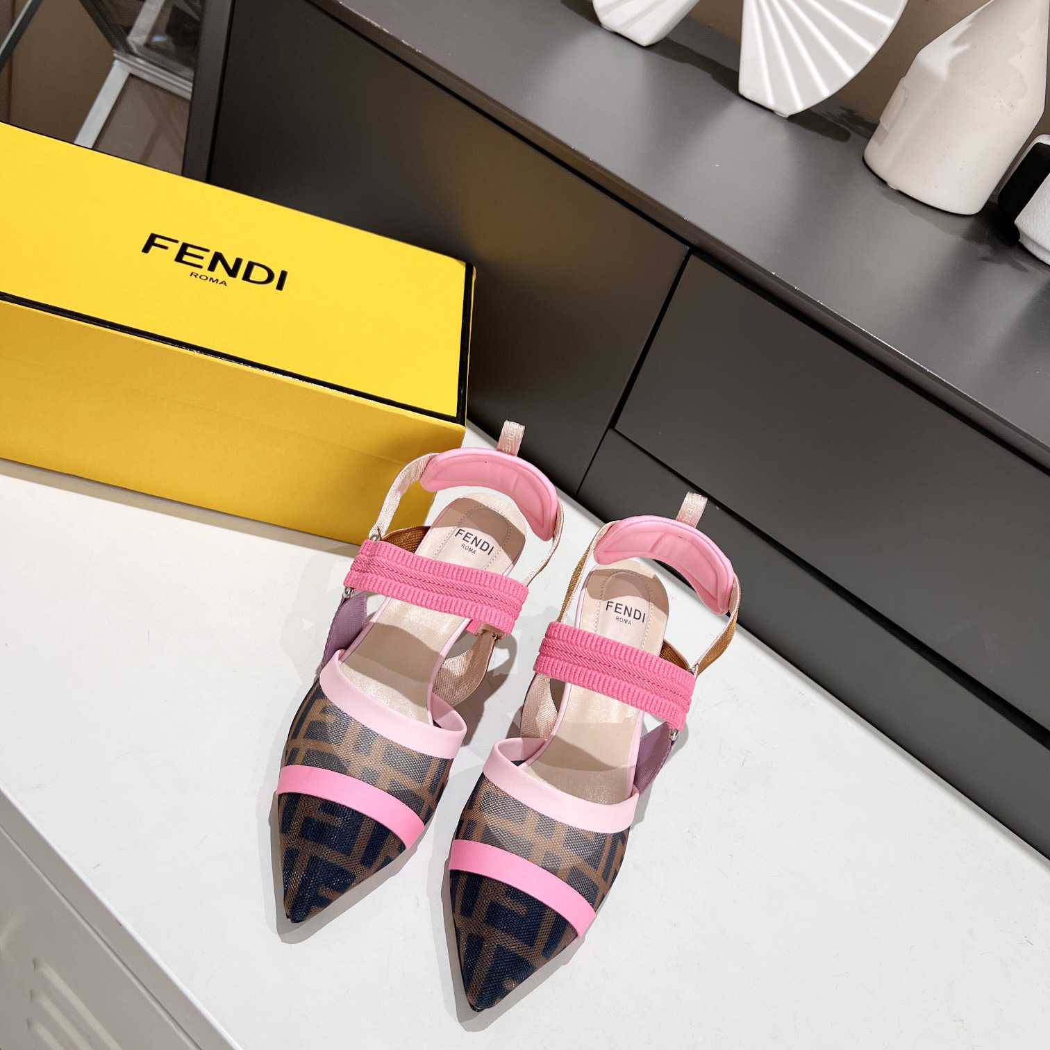 Fendi Colibrì Brown Mesh Medium-Heeled Slingbacks - DopestKickz