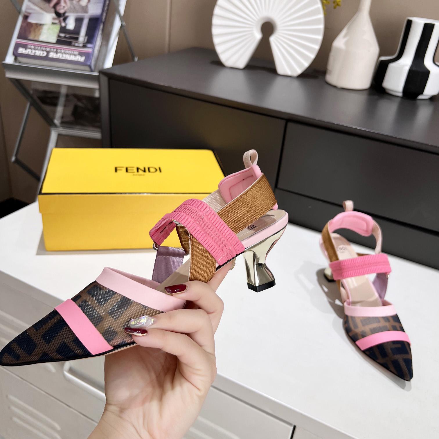 Fendi Colibrì Brown Mesh Medium-Heeled Slingbacks - DopestKickz