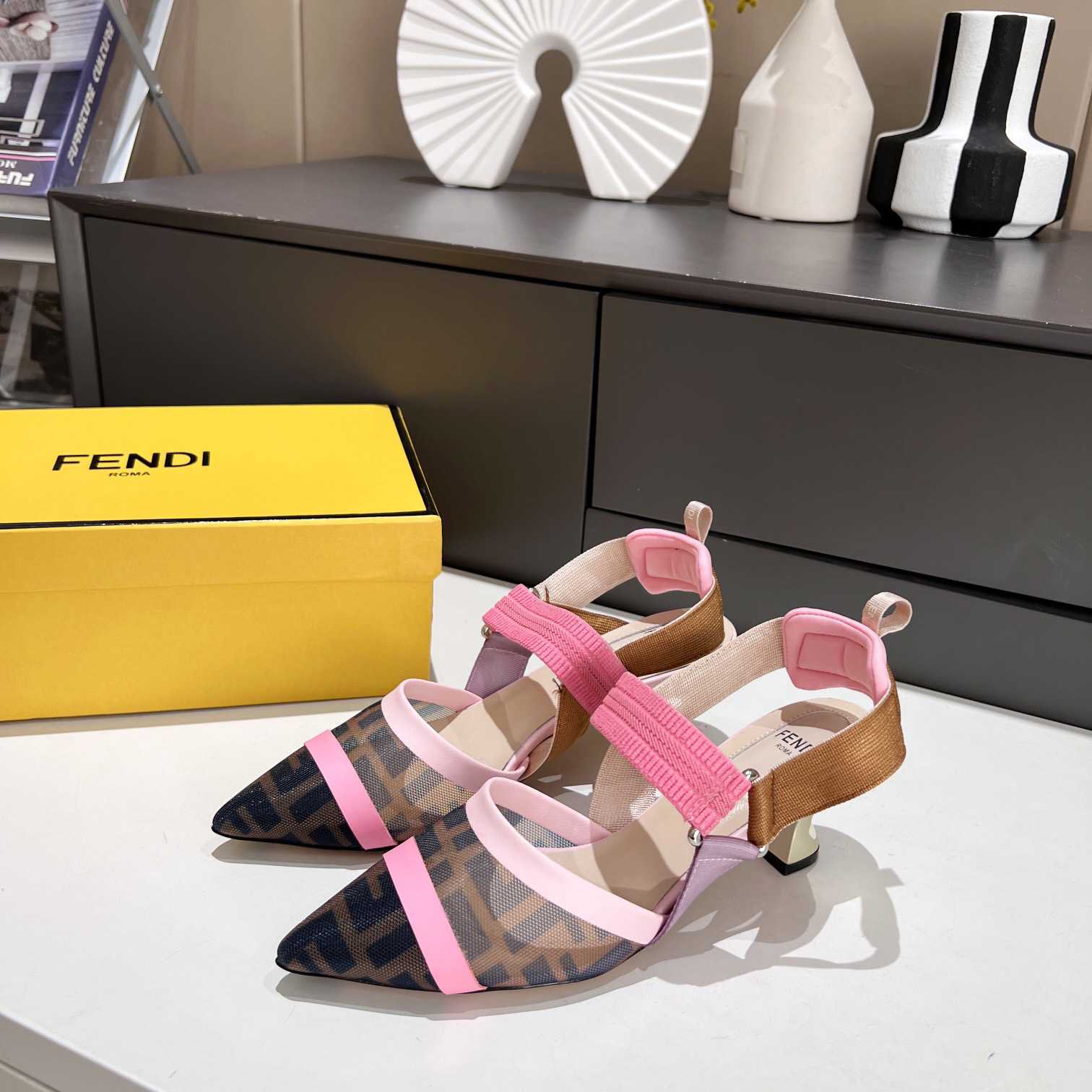 Fendi Colibrì Brown Mesh Medium-Heeled Slingbacks - DopestKickz