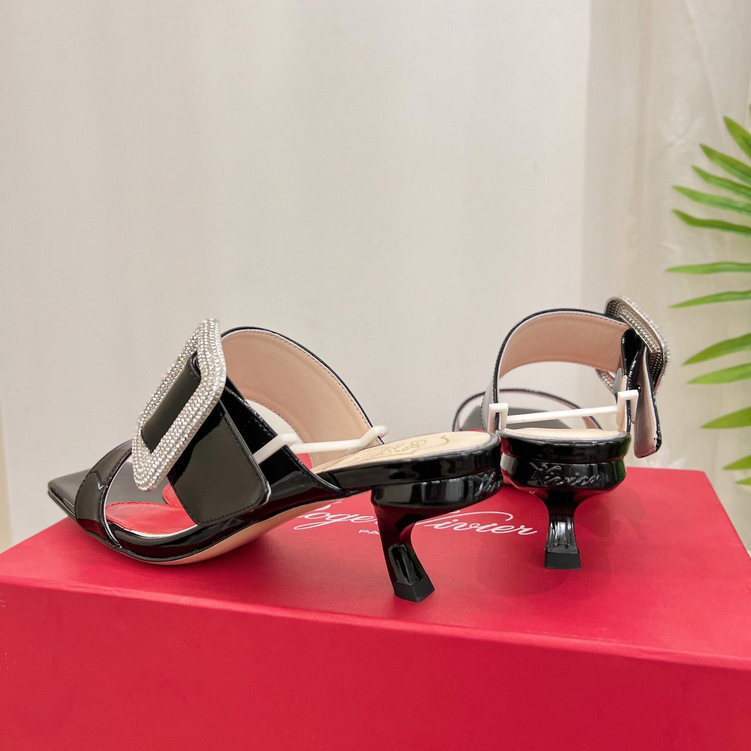 Roger Vivier Viv' Choc Side Strass Buckle Mules In Leather - DopestKickz