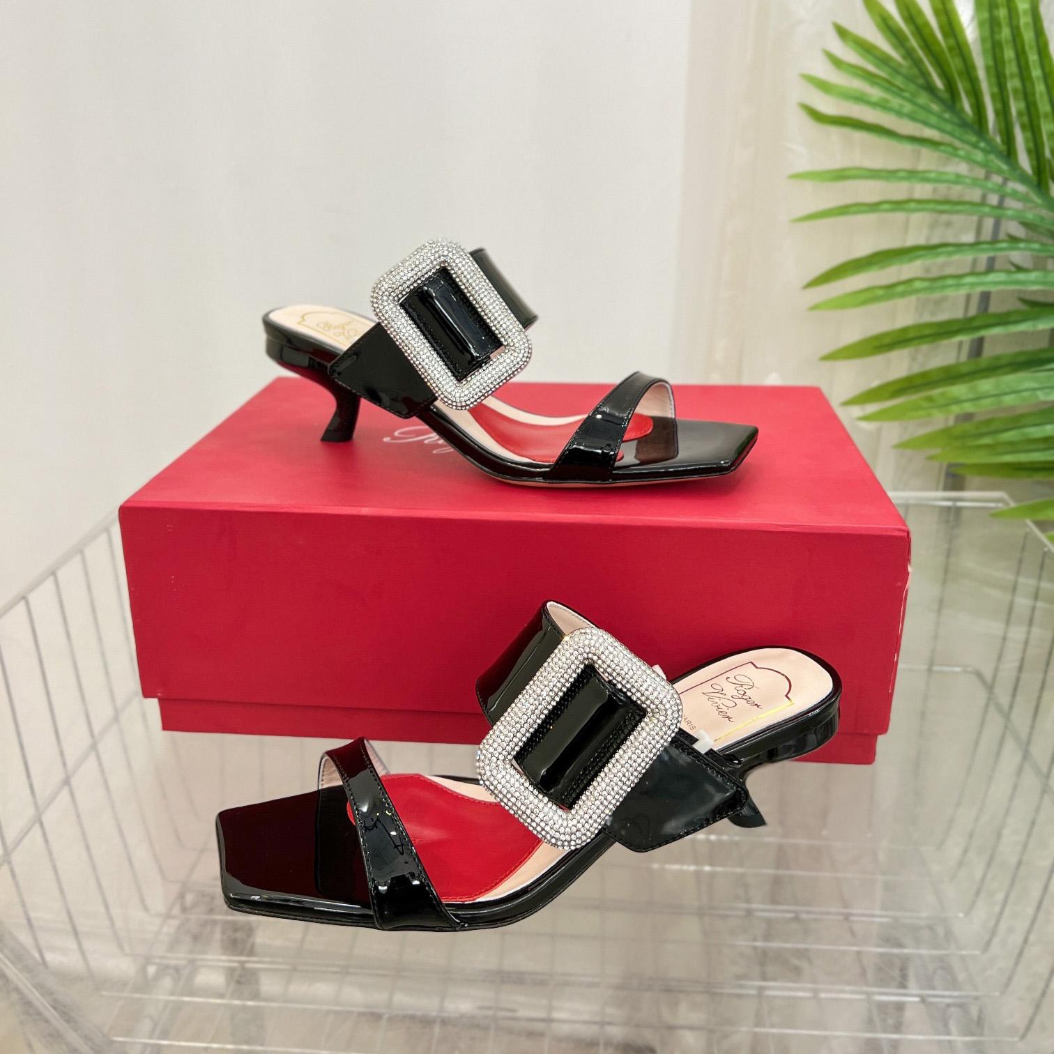 Roger Vivier Viv' Choc Side Strass Buckle Mules In Leather - DopestKickz