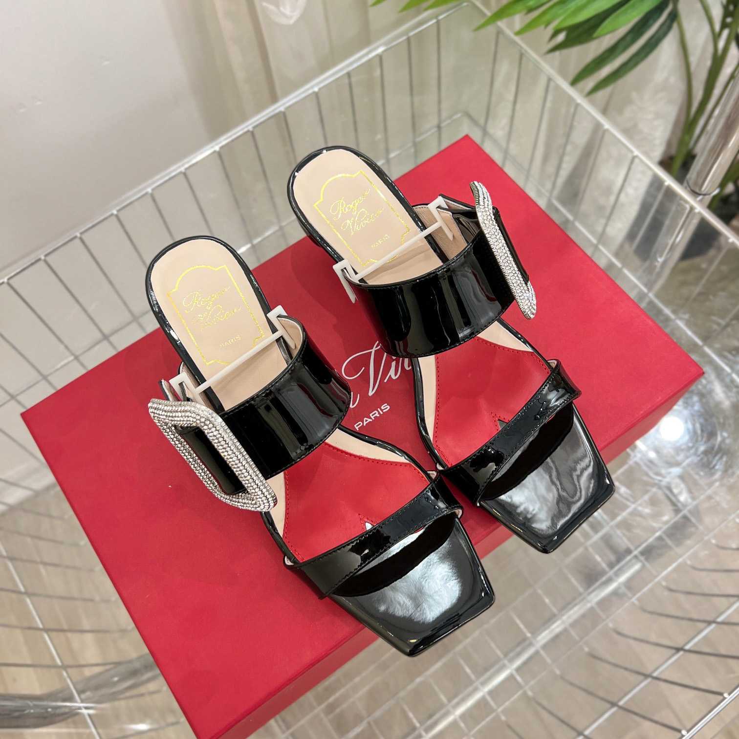 Roger Vivier Viv' Choc Side Strass Buckle Mules In Leather - DopestKickz