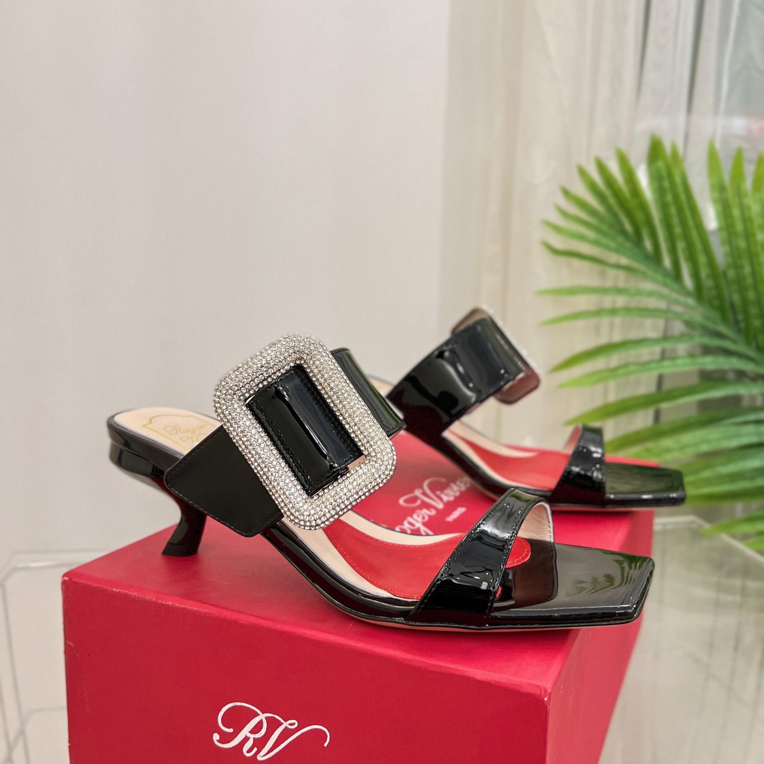 Roger Vivier Viv' Choc Side Strass Buckle Mules In Leather - DopestKickz